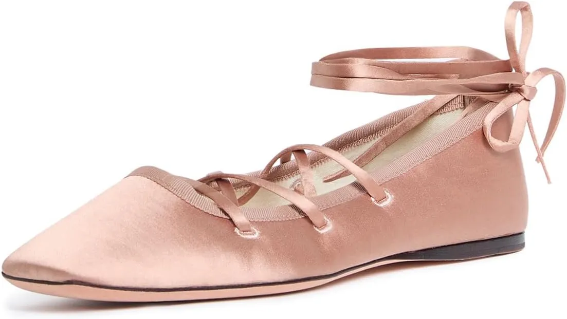 Milooey shoes Women's Square Toe Strappy Ballet Flats Comfort Lace Up Flats Shoes for Party Prom Dress Daily Size 4-16 US