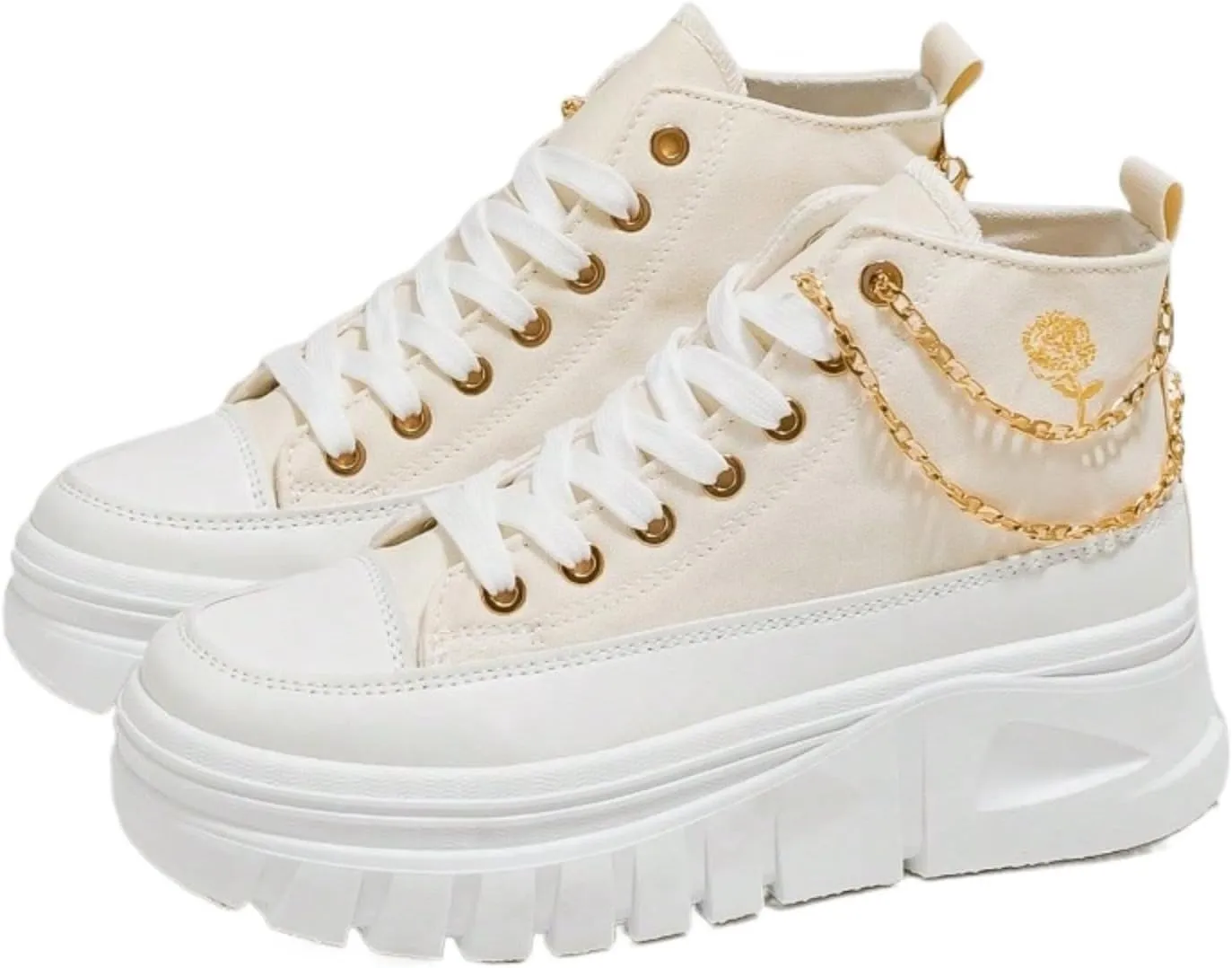 Minimalist Y2K Platform Sneakers Canvas Height Boost Board Shoes for Casual Streetwear Vacation Outfits with Silver Detachable Chain Unique Trendy Style