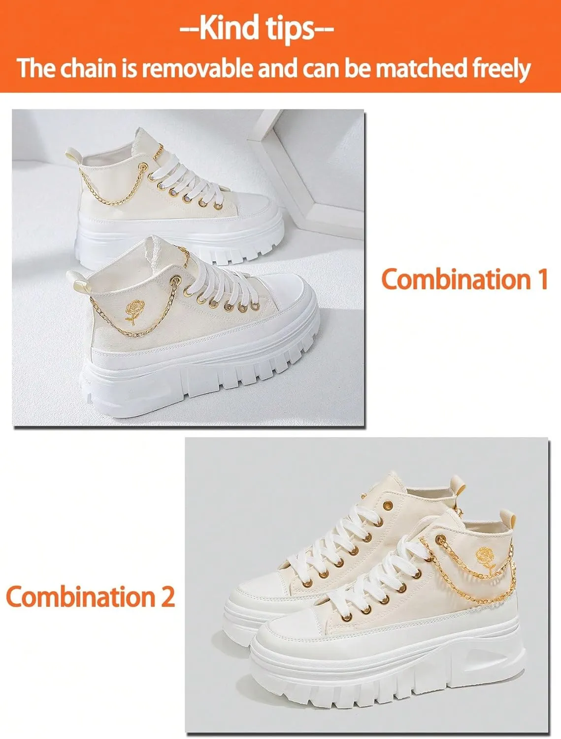 Minimalist Y2K Platform Sneakers Canvas Height Boost Board Shoes for Casual Streetwear Vacation Outfits with Silver Detachable Chain Unique Trendy Style