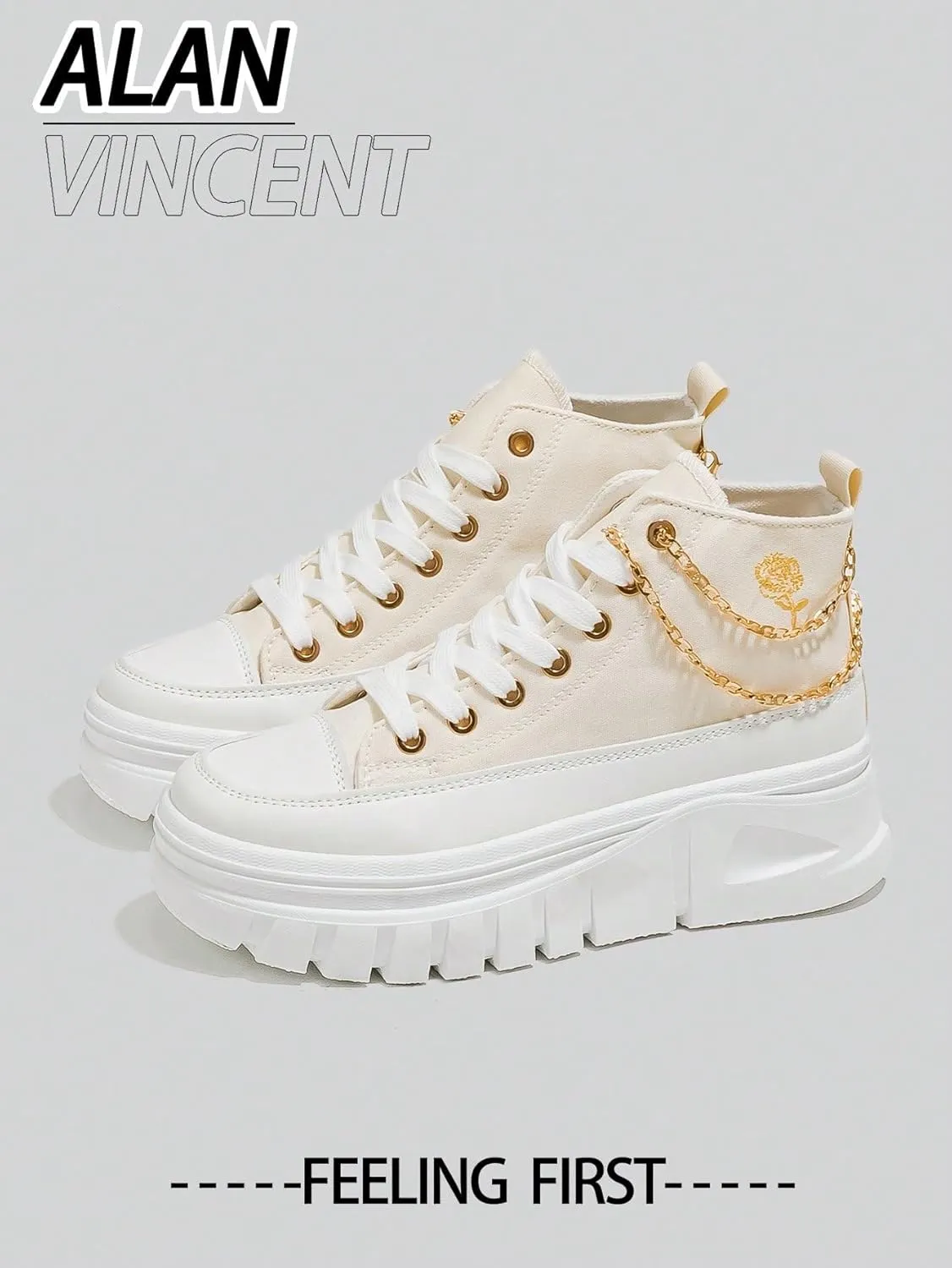Minimalist Y2K Platform Sneakers Canvas Height Boost Board Shoes for Casual Streetwear Vacation Outfits with Silver Detachable Chain Unique Trendy Style