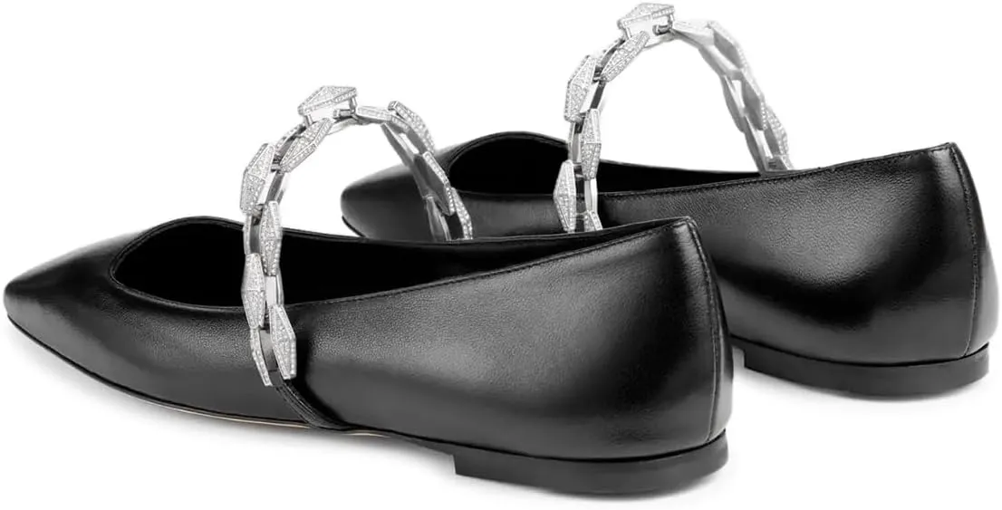 miss left Women Comfy Chain Strap Mary Janes Shoes Slip On Closed Square Toe Ballet Flats for Walking School Dressy Size 4-16 US