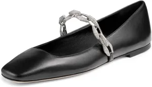 miss left Women Comfy Chain Strap Mary Janes Shoes Slip On Closed Square Toe Ballet Flats for Walking School Dressy Size 4-16 US