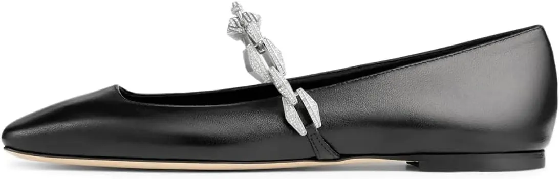 miss left Women Comfy Chain Strap Mary Janes Shoes Slip On Closed Square Toe Ballet Flats for Walking School Dressy Size 4-16 US
