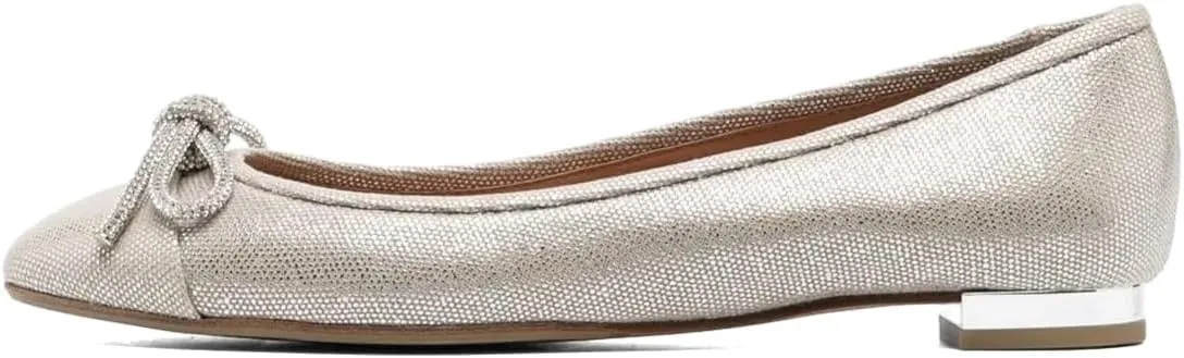 miss left Women Rhinestone Bows Ballet Flats Closed Rounded Toe Slip On Low Thick Heels Comfy Dance Walking Satin Shoes Size 4-16 US
