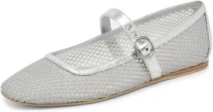 miss left Women Stylish Square Toe Single Strap Buckle Mesh Flat Mary Janes Ladies Comfy Casual Daily Dress Shoes Size 4-16 US