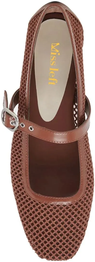 miss left Women Stylish Square Toe Single Strap Buckle Mesh Flat Mary Janes Ladies Comfy Casual Daily Dress Shoes Size 4-16 US