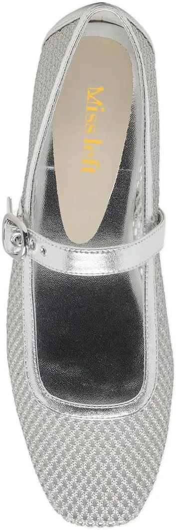 miss left Women Stylish Square Toe Single Strap Buckle Mesh Flat Mary Janes Ladies Comfy Casual Daily Dress Shoes Size 4-16 US