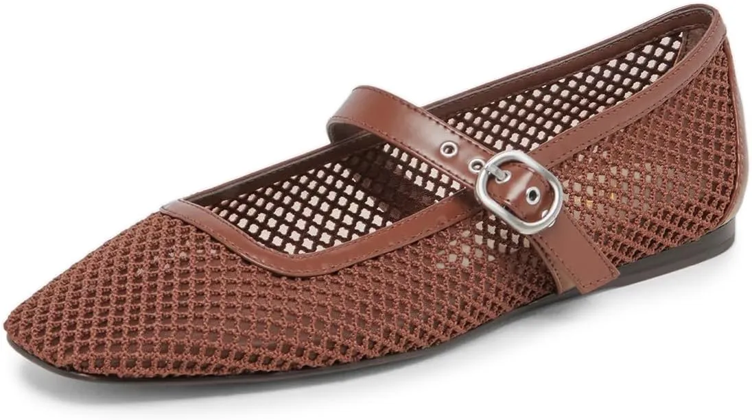 miss left Women Stylish Square Toe Single Strap Buckle Mesh Flat Mary Janes Ladies Comfy Casual Daily Dress Shoes Size 4-16 US