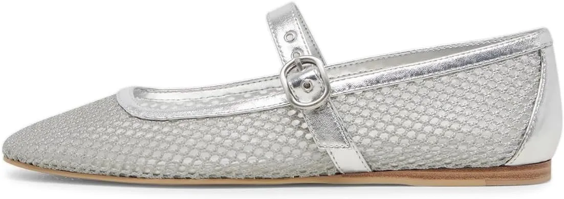 miss left Women Stylish Square Toe Single Strap Buckle Mesh Flat Mary Janes Ladies Comfy Casual Daily Dress Shoes Size 4-16 US