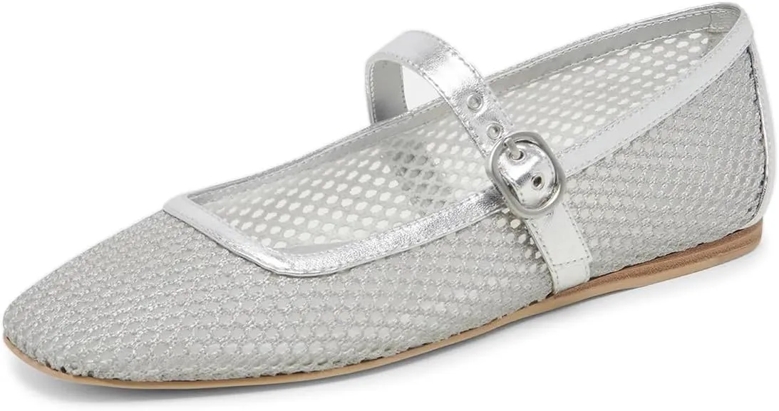 miss left Women Stylish Square Toe Single Strap Buckle Mesh Flat Mary Janes Ladies Comfy Casual Daily Dress Shoes Size 4-16 US
