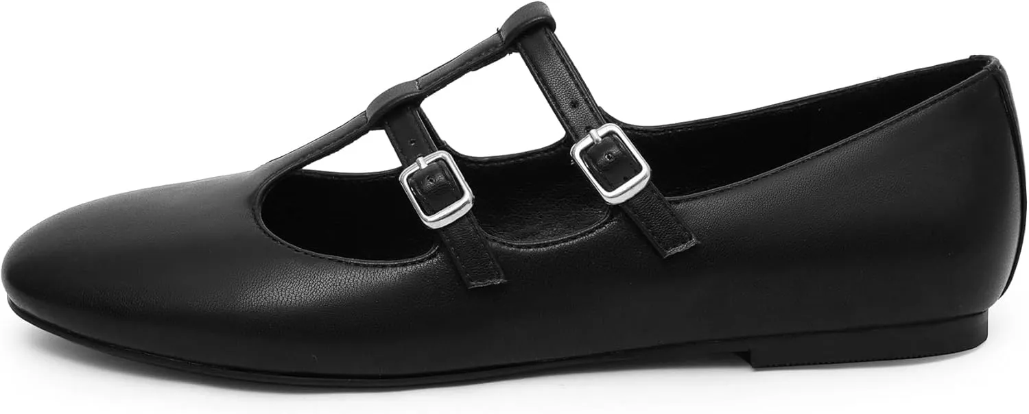 Modatope Mary Jane Flats for Women Ballet Flats Closed Round Toe Two Strap Casual Work Party