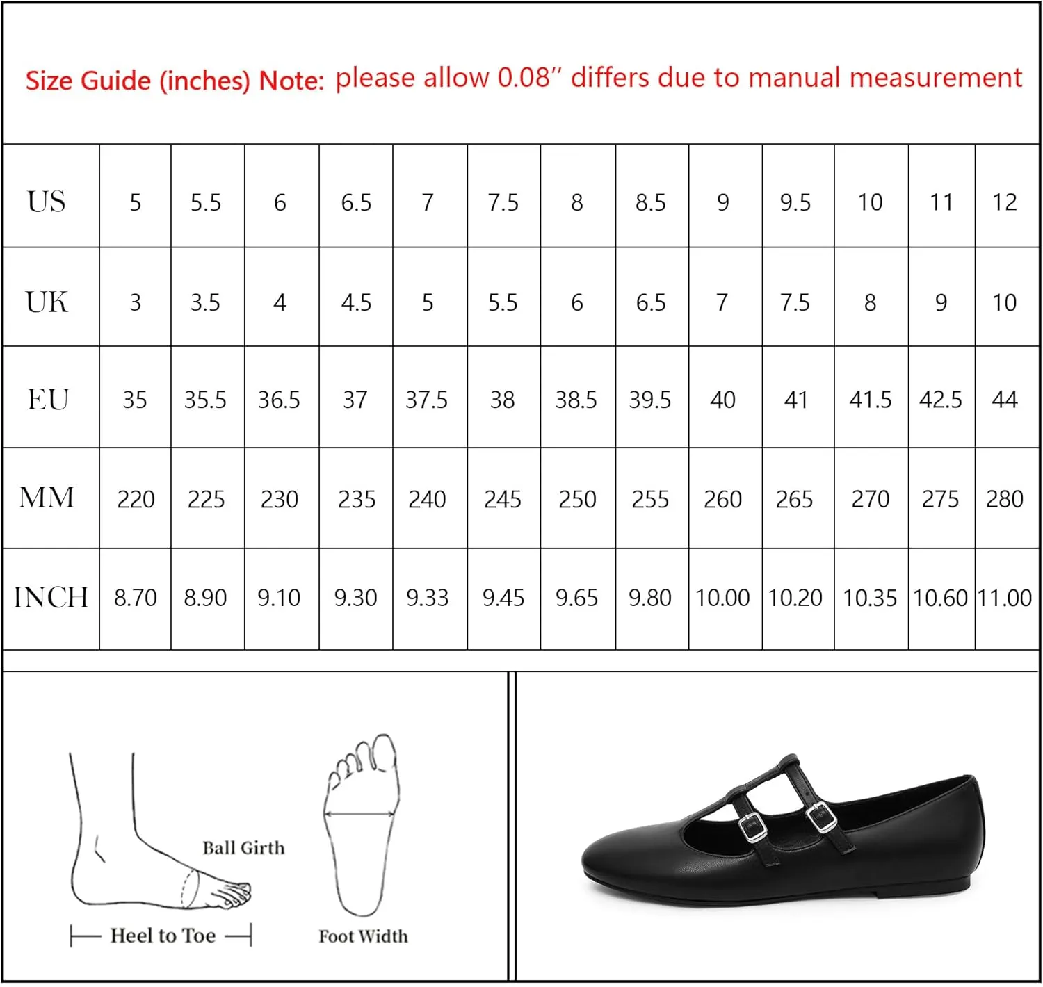 Modatope Mary Jane Flats for Women Ballet Flats Closed Round Toe Two Strap Casual Work Party