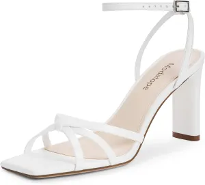 Modatope Womens Sandals Square Open Toe Chunky High Heels Strappy Ankle Strap Sandals Comfort Dress Party Shoes
