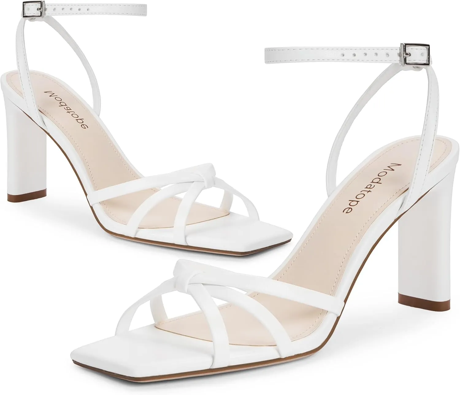 Modatope Womens Sandals Square Open Toe Chunky High Heels Strappy Ankle Strap Sandals Comfort Dress Party Shoes