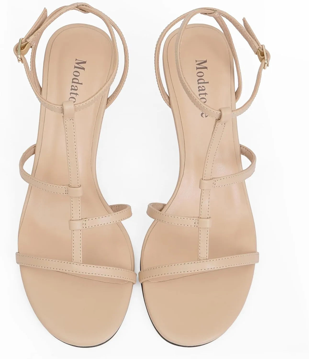 Modatope Womens Strappy Heeled Sandals Open Round Toe T-Strap Kitten Heels for Women