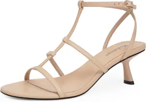 Modatope Womens Strappy Heeled Sandals Open Round Toe T-Strap Kitten Heels for Women