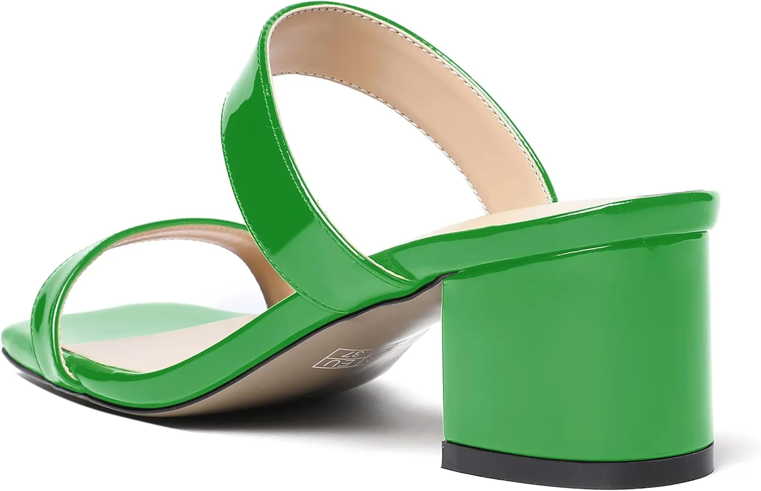 MODENCOCO Women's Open Toe Casual Dating Slip On Patent Square Toe Chunky Low Heel Sandals 2 Inch