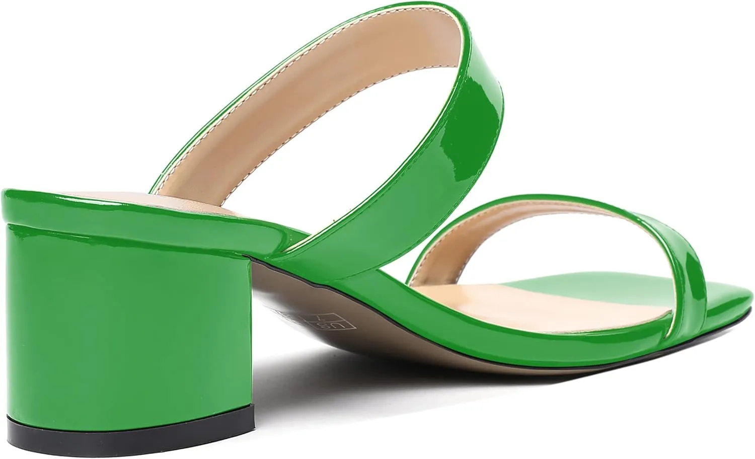 MODENCOCO Women's Open Toe Casual Dating Slip On Patent Square Toe Chunky Low Heel Sandals 2 Inch