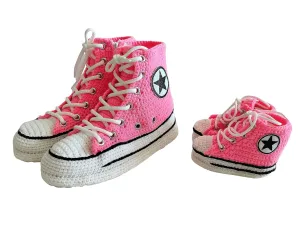 Mommy Me Matching Family Pink Slippers - Custom Newborn Booties, Knit Sneakers Whole Family Same Twin Plush Crochet Shoes