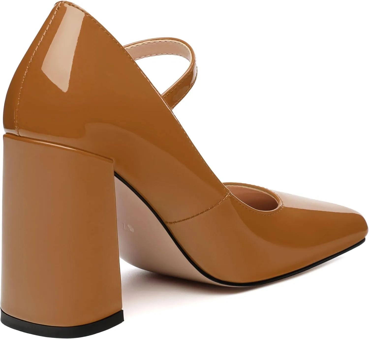 MOVINSTEPS Chunky High Heels for Women Patent Square Closed Toe Slip on Heeled Sandals Classic Office Fashion Dress Shoes 3.8 Inch