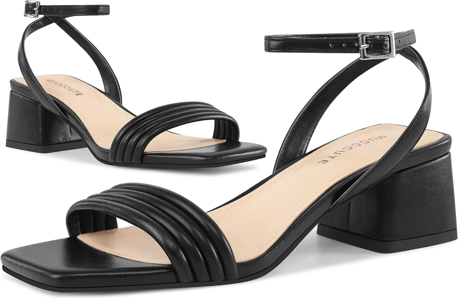 MUCCCUTE Women's Sandals Square Open Toe Strappy Heels for Women Ankle Strap 2 Inch Party Prom Dressy