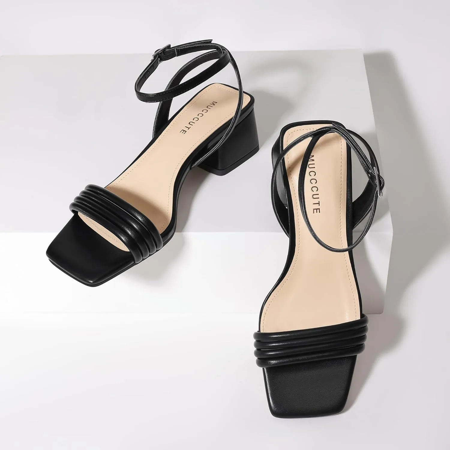 MUCCCUTE Women's Sandals Square Open Toe Strappy Heels for Women Ankle Strap 2 Inch Party Prom Dressy