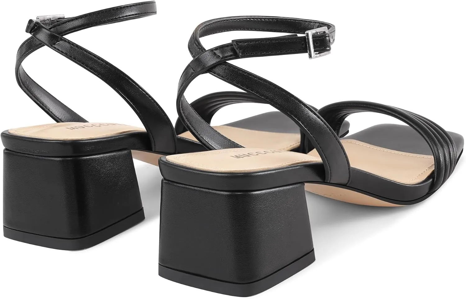 MUCCCUTE Women's Sandals Square Open Toe Strappy Heels for Women Ankle Strap 2 Inch Party Prom Dressy