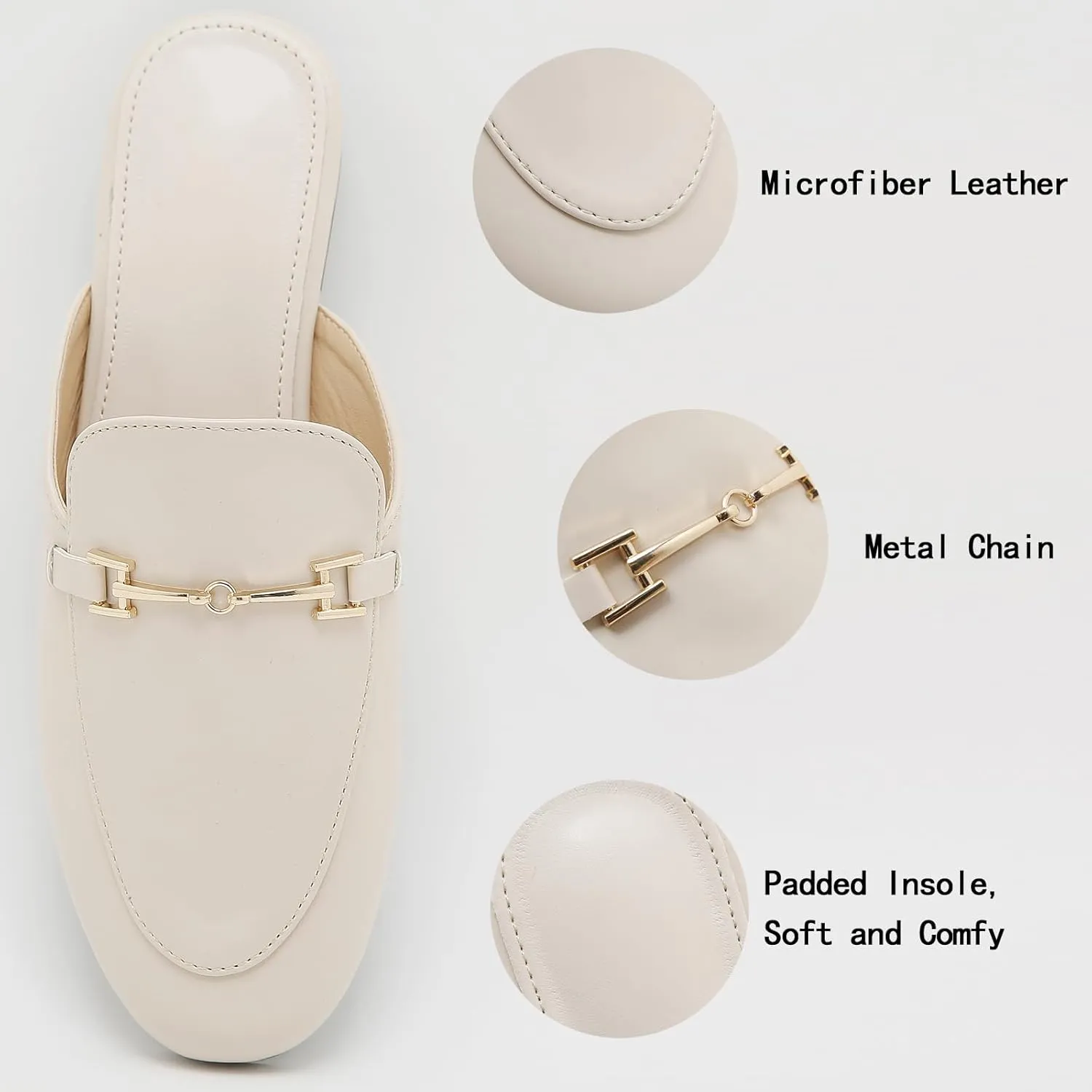 Mules for Women Flats Round Toe Womens Mules Buckle Slip on Slides Backless Loafer Shoes
