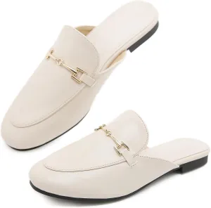 Mules for Women Flats Round Toe Womens Mules Buckle Slip on Slides Backless Loafer Shoes
