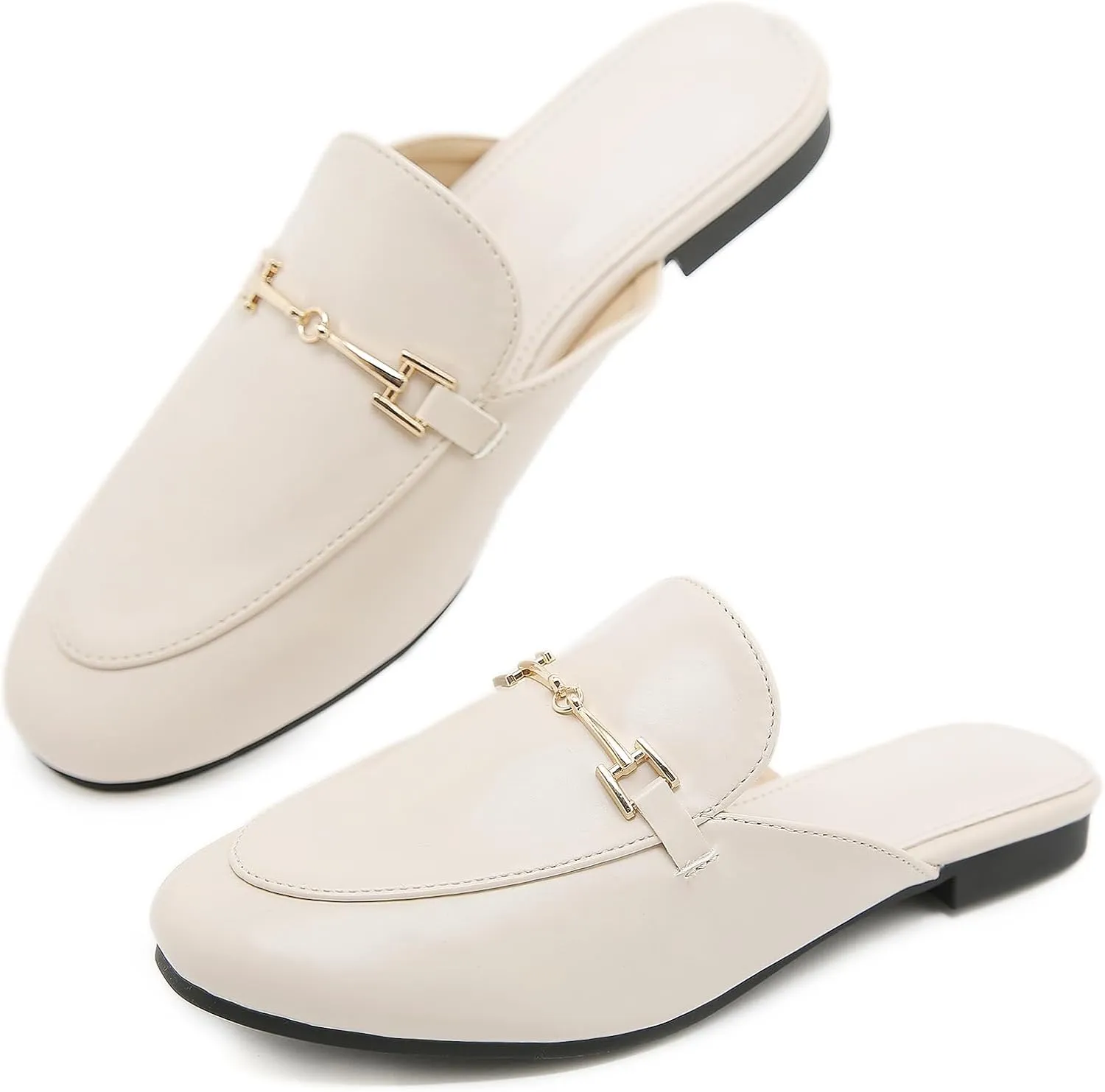 Mules for Women Flats Round Toe Womens Mules Buckle Slip on Slides Backless Loafer Shoes