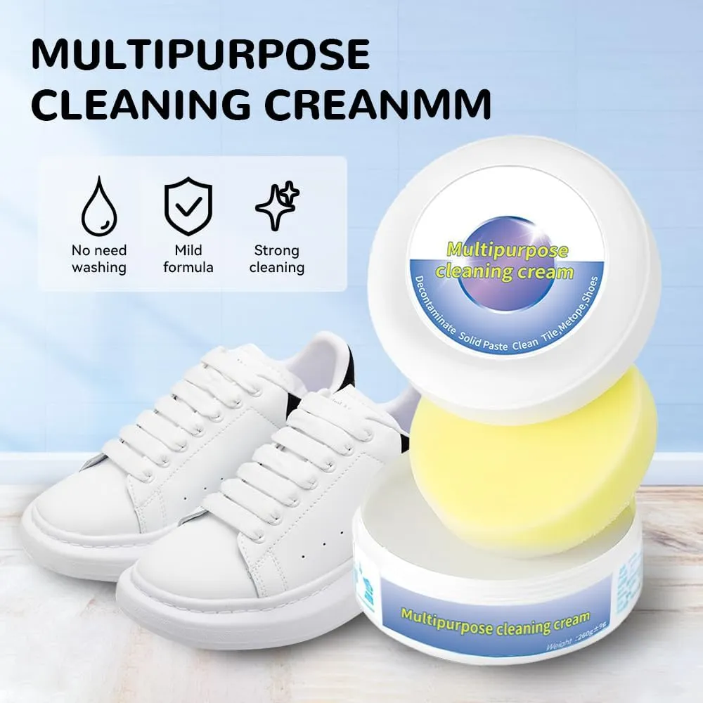 Multi-Functional Cleaning and Stain Removal Cream, 2024 New White Shoe Cleaning Cream with Spone, Multipurpose Sneaker Cleaner White Shoe Cleaner Eraser Polish for Sneakers Car Interiors Leather (2)