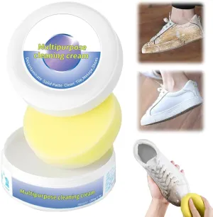 Multi-Functional Cleaning and Stain Removal Cream, 2024 New White Shoe Cleaning Cream with Spone, Multipurpose Sneaker Cleaner White Shoe Cleaner Eraser Polish for Sneakers Car Interiors Leather (2)
