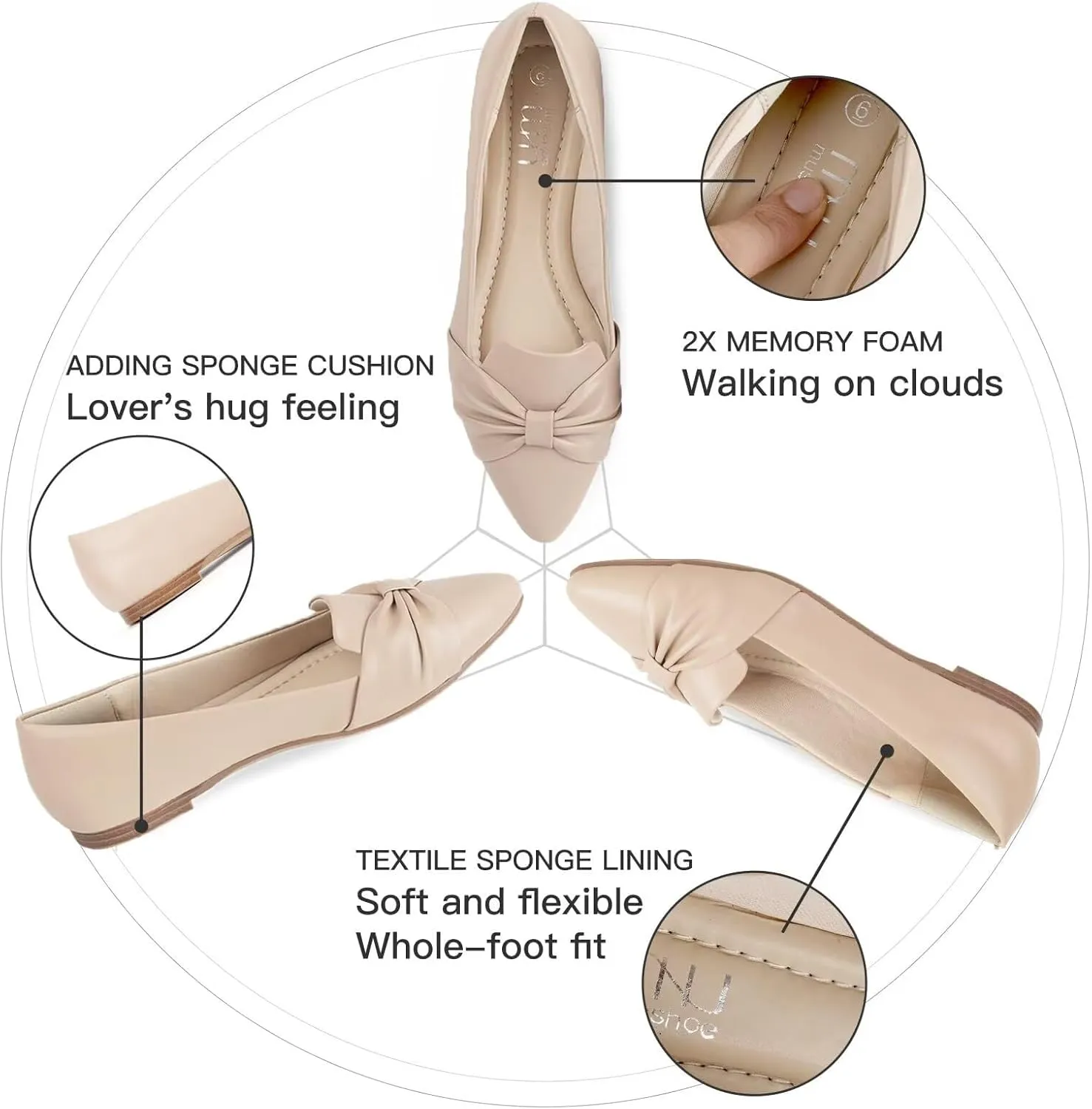 MUSSHOE Flat Shoes Women Comfortable Slip on Women's Flats Dress Shoes for Women