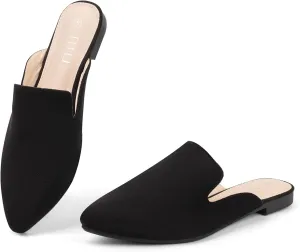 MUSSHOE Mules for Women Flats Comfortable Dressy Pointed Toe Women Mules for Work Business Office Party Wedding,Black 6