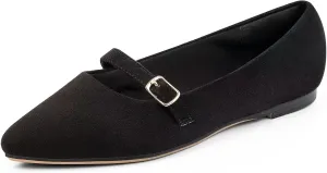 MUSSHOE Women Flats Comfortable Pointed Toe Flats Shoes with Strap PU Leather Slip on Shoes for Women