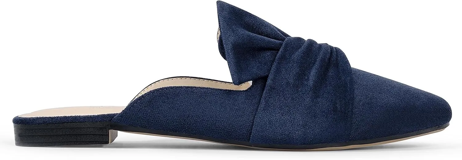 MUSSHOE Women Mules Slip On Comfortable Pointed Toe Mules for Women Flats with Knot