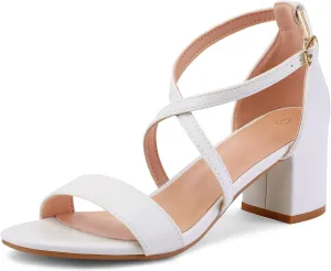 mysoft Women's 2.25 Inch Low Chunky Heels Dress Pump Open Toe Cross Ankle Strap Wedding Block Heeled Sandals