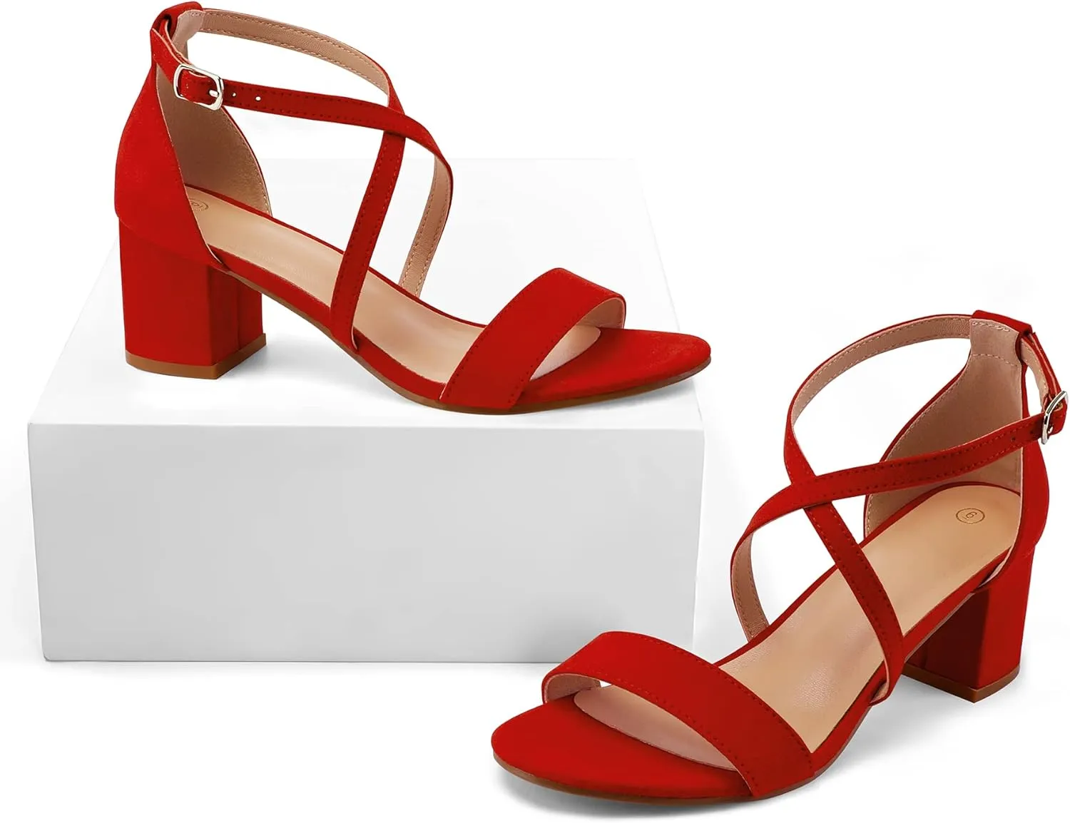mysoft Women's 2.25 Inch Low Chunky Heels Dress Pump Open Toe Cross Ankle Strap Wedding Block Heeled Sandals