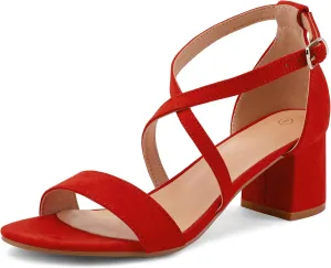 mysoft Women's 2.25 Inch Low Chunky Heels Dress Pump Open Toe Cross Ankle Strap Wedding Block Heeled Sandals