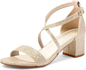 mysoft Women's 2.25 Inch Low Chunky Heels Dress Pump Open Toe Cross Ankle Strap Wedding Block Heeled Sandals