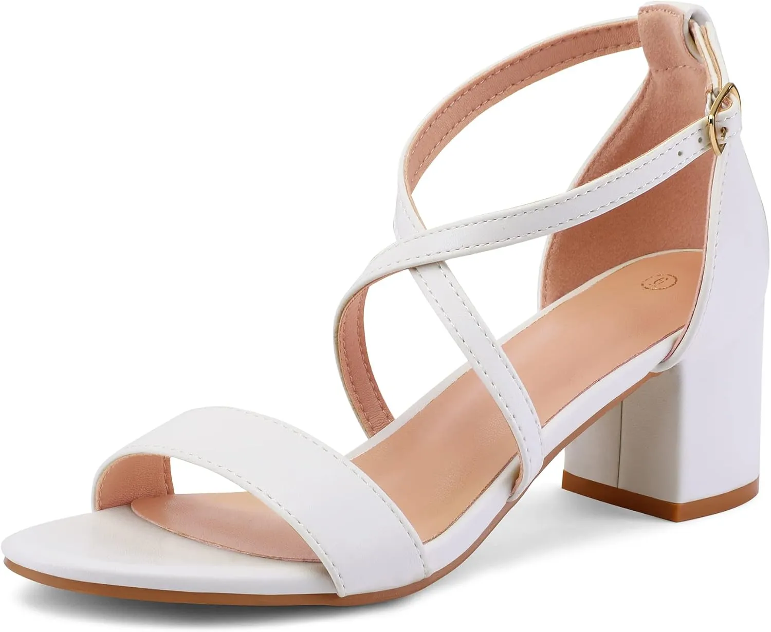 mysoft Women's 2.25 Inch Low Chunky Heels Dress Pump Open Toe Cross Ankle Strap Wedding Block Heeled Sandals