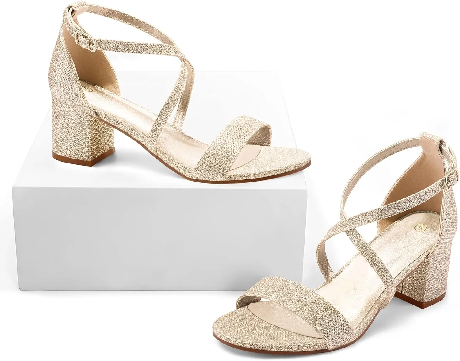 mysoft Women's 2.25 Inch Low Chunky Heels Dress Pump Open Toe Cross Ankle Strap Wedding Block Heeled Sandals