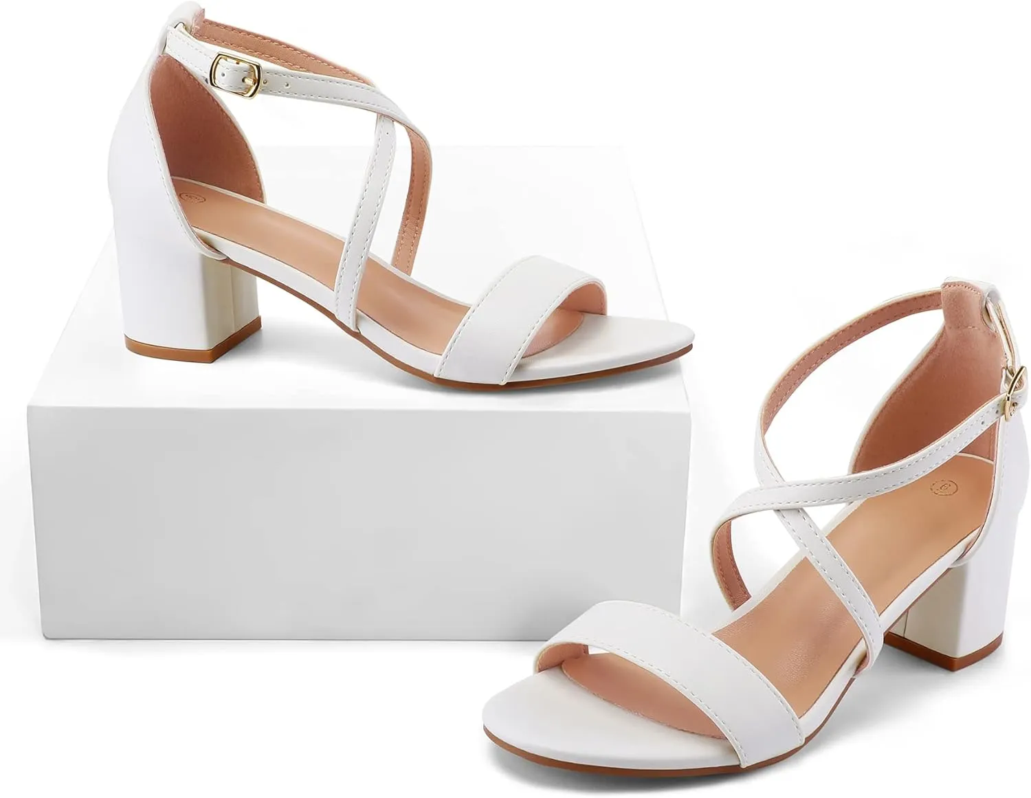 mysoft Women's 2.25 Inch Low Chunky Heels Dress Pump Open Toe Cross Ankle Strap Wedding Block Heeled Sandals