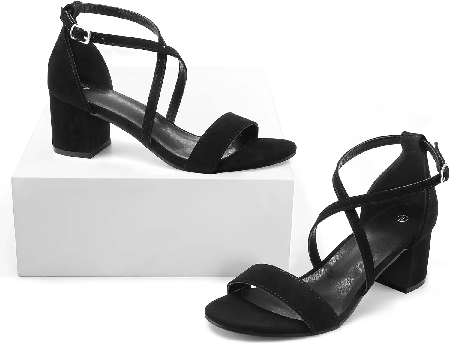 mysoft Women's 2.25 Inch Low Chunky Heels Dress Pump Open Toe Cross Ankle Strap Wedding Block Heeled Sandals