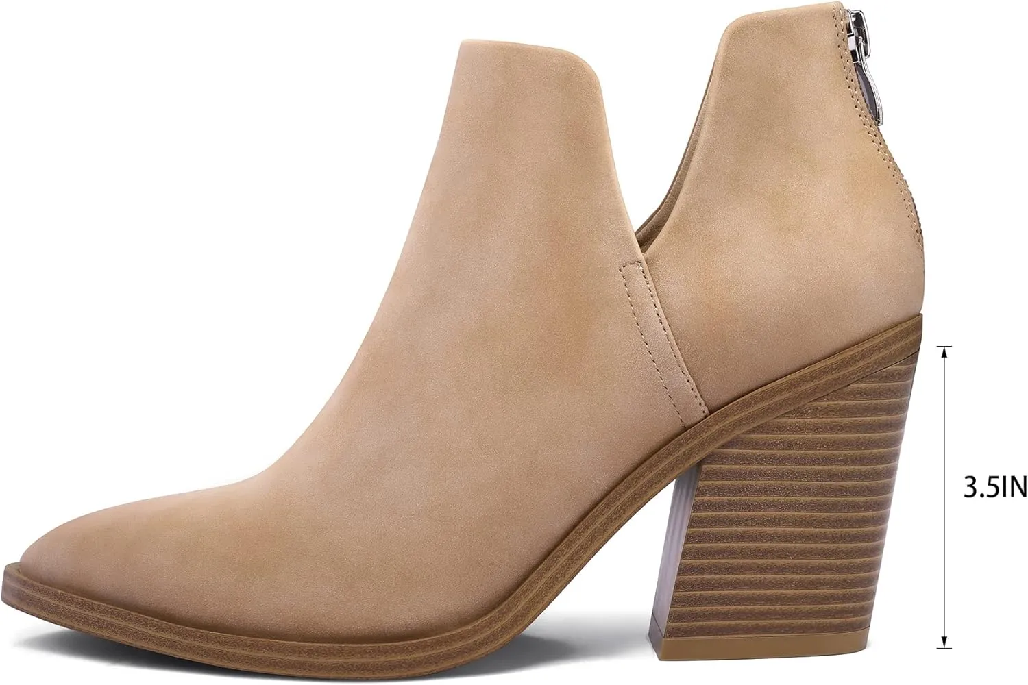 mysoft Women's Ankle Boots Slip on Cutout Pointed Toe Chunky Stacked Mid Heel Booties