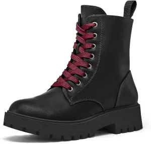 mysoft Women's Combat Boots Lace-Up Platform Ankle Booties Chunky Low Heel Side Zipper Shoes