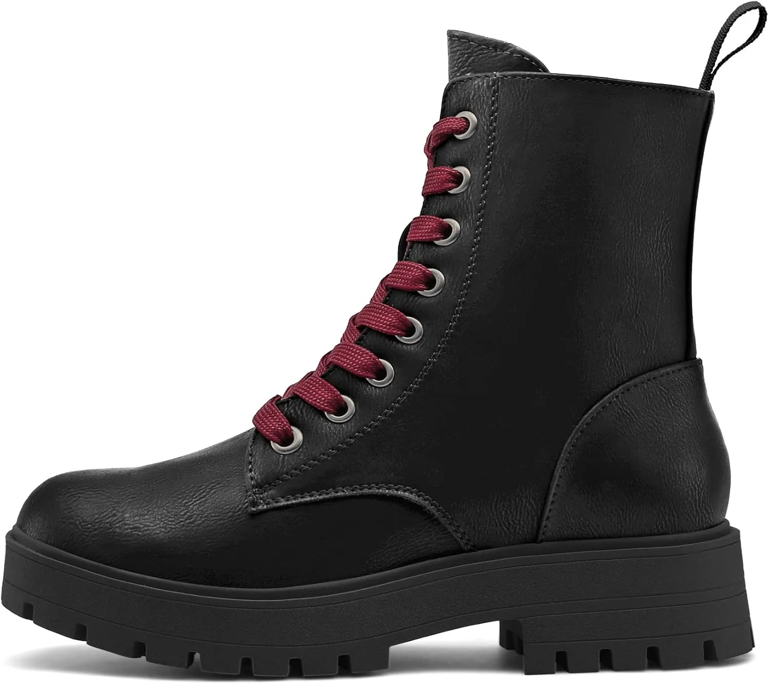 mysoft Women's Combat Boots Lace-Up Platform Ankle Booties Chunky Low Heel Side Zipper Shoes