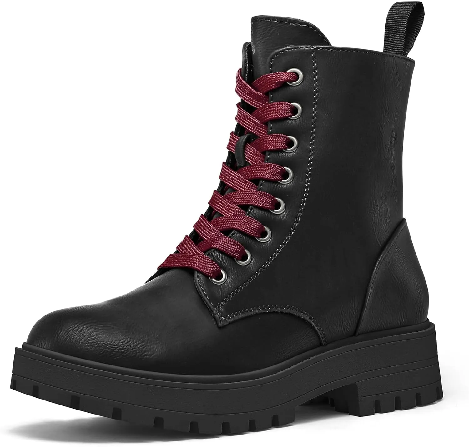 mysoft Women's Combat Boots Lace-Up Platform Ankle Booties Chunky Low Heel Side Zipper Shoes