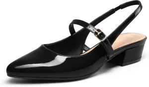 mysoft Women's Slingback Mary Jane Pumps Block Low Heel Adjustable Buckle Dress Shoes