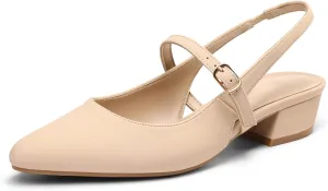 mysoft Women's Slingback Mary Jane Pumps Block Low Heel Adjustable Buckle Dress Shoes